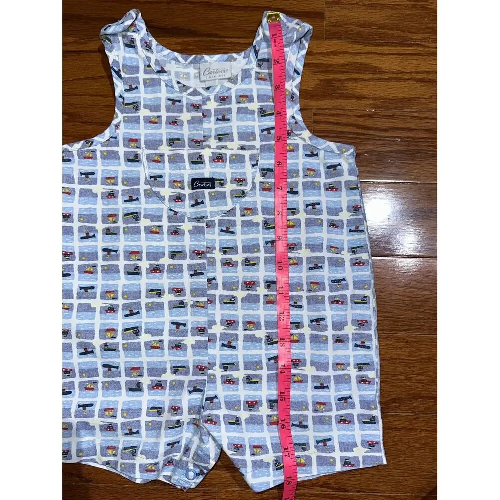 Vintage Carters Baby Blue Nautical Boat Ship Submarine Overall Romper 12-18M